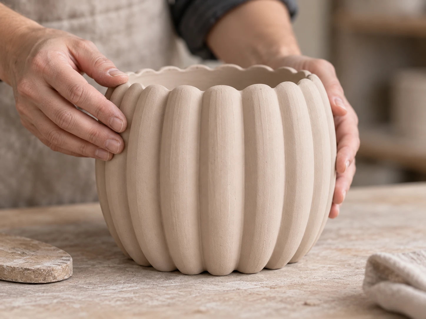 Ceramic product sample being checked for shape and finish