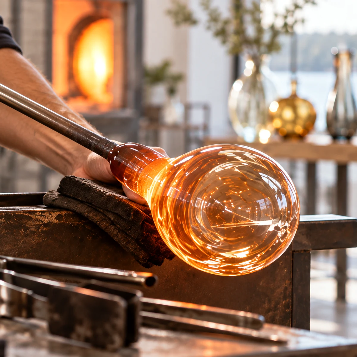 Glass during production